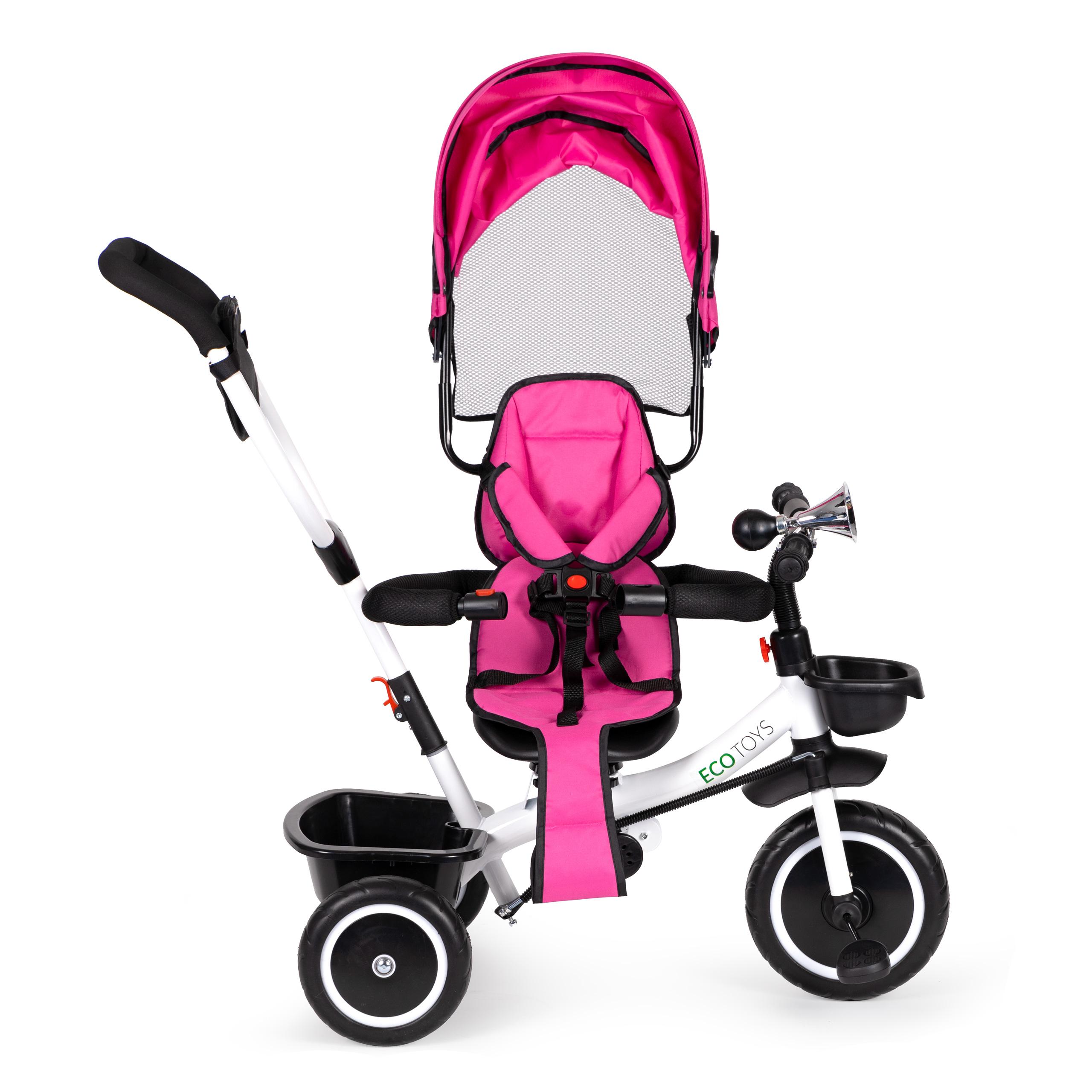 Ecotoys Triratukas su pasukama sėdyne Eco Toys, rožinis