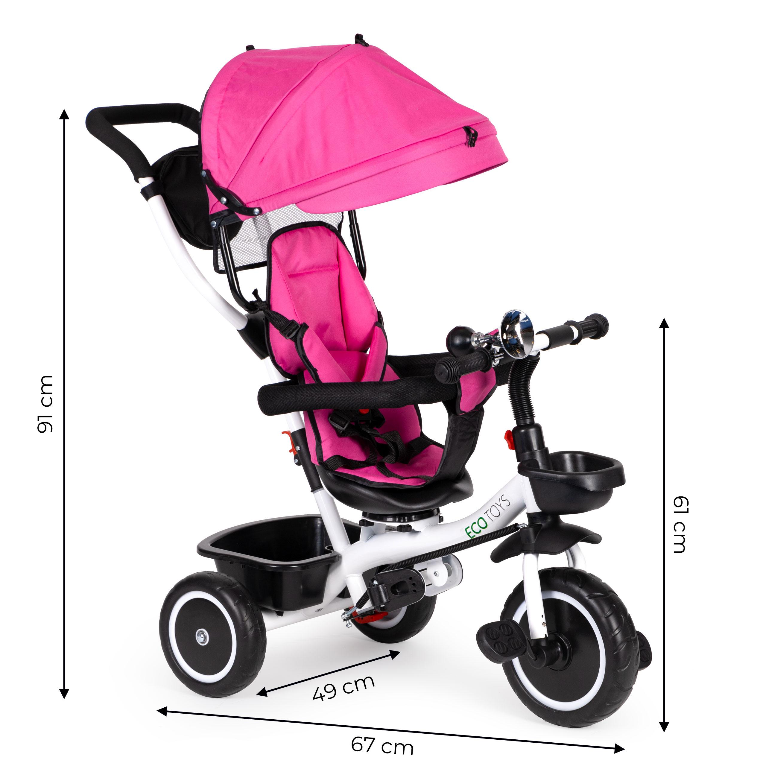 Ecotoys Triratukas su pasukama sėdyne Eco Toys, rožinis