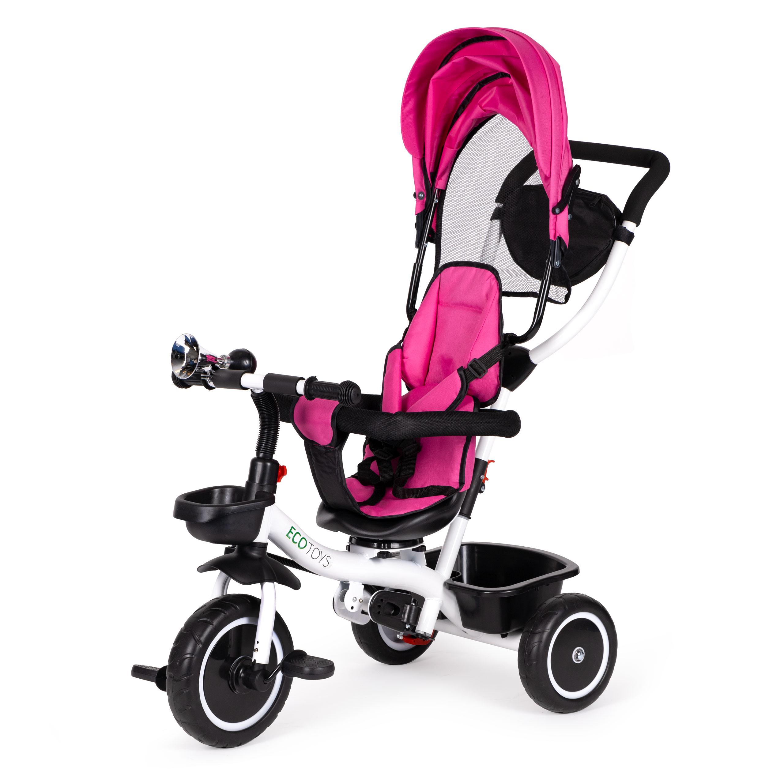 Ecotoys Triratukas su pasukama sėdyne Eco Toys, rožinis