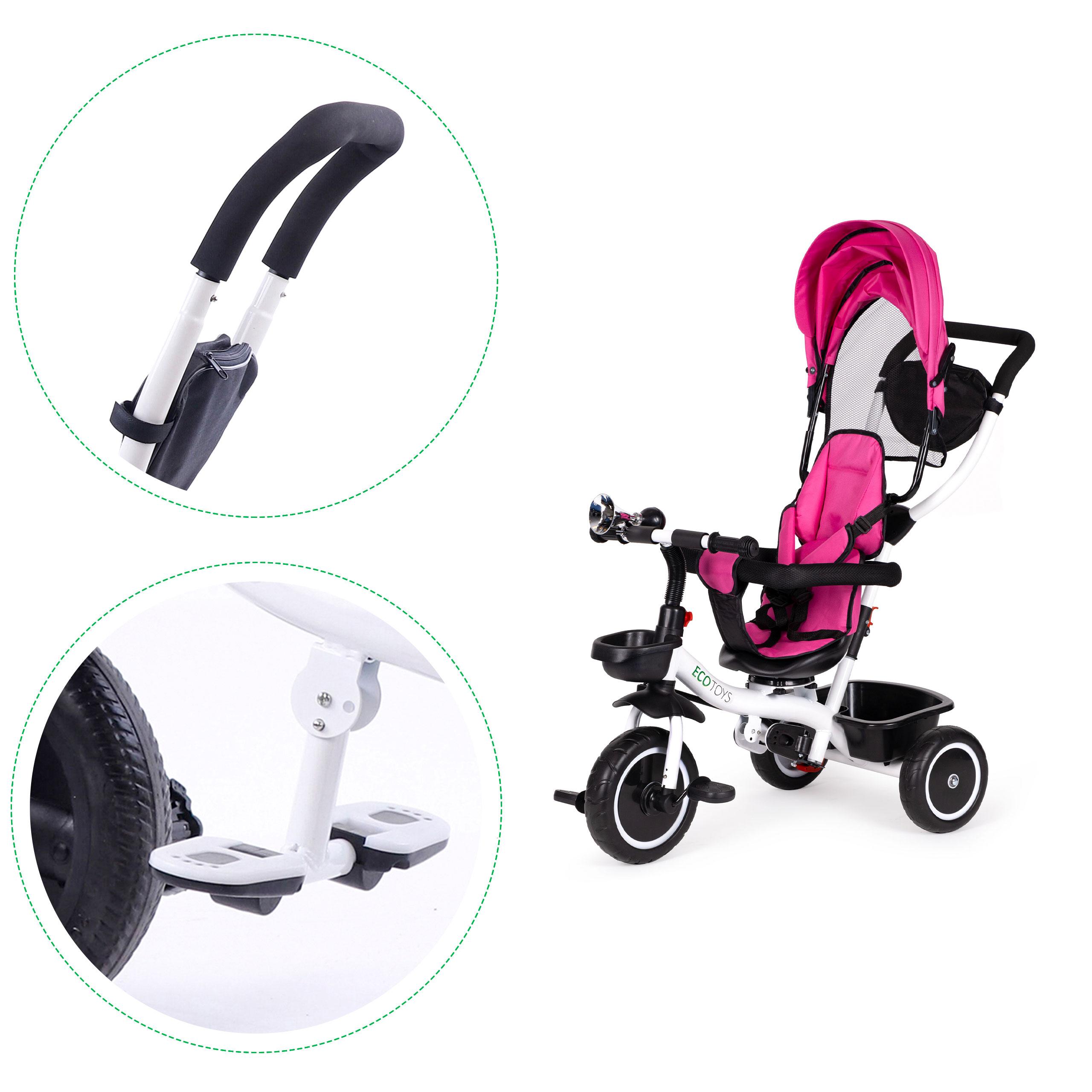 Ecotoys Triratukas su pasukama sėdyne Eco Toys, rožinis
