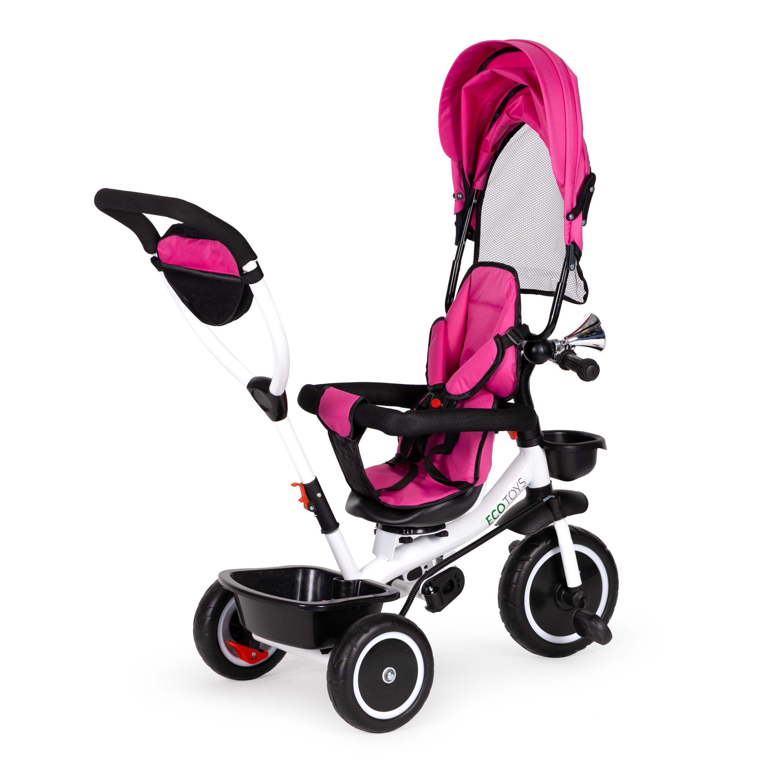 Ecotoys Triratukas su pasukama sėdyne Eco Toys, rožinis