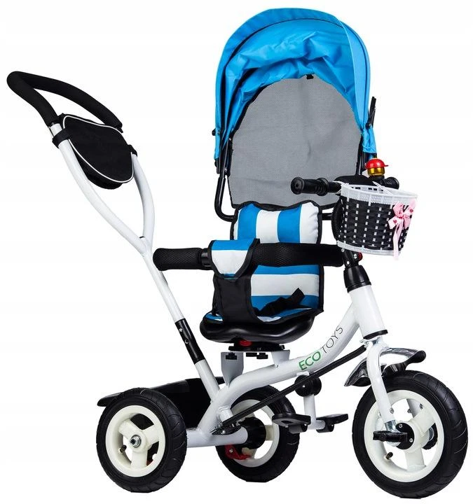 Ecotoys Mėlynas triratukas, ratinis vežimas, besisukantis mėlynas stogas