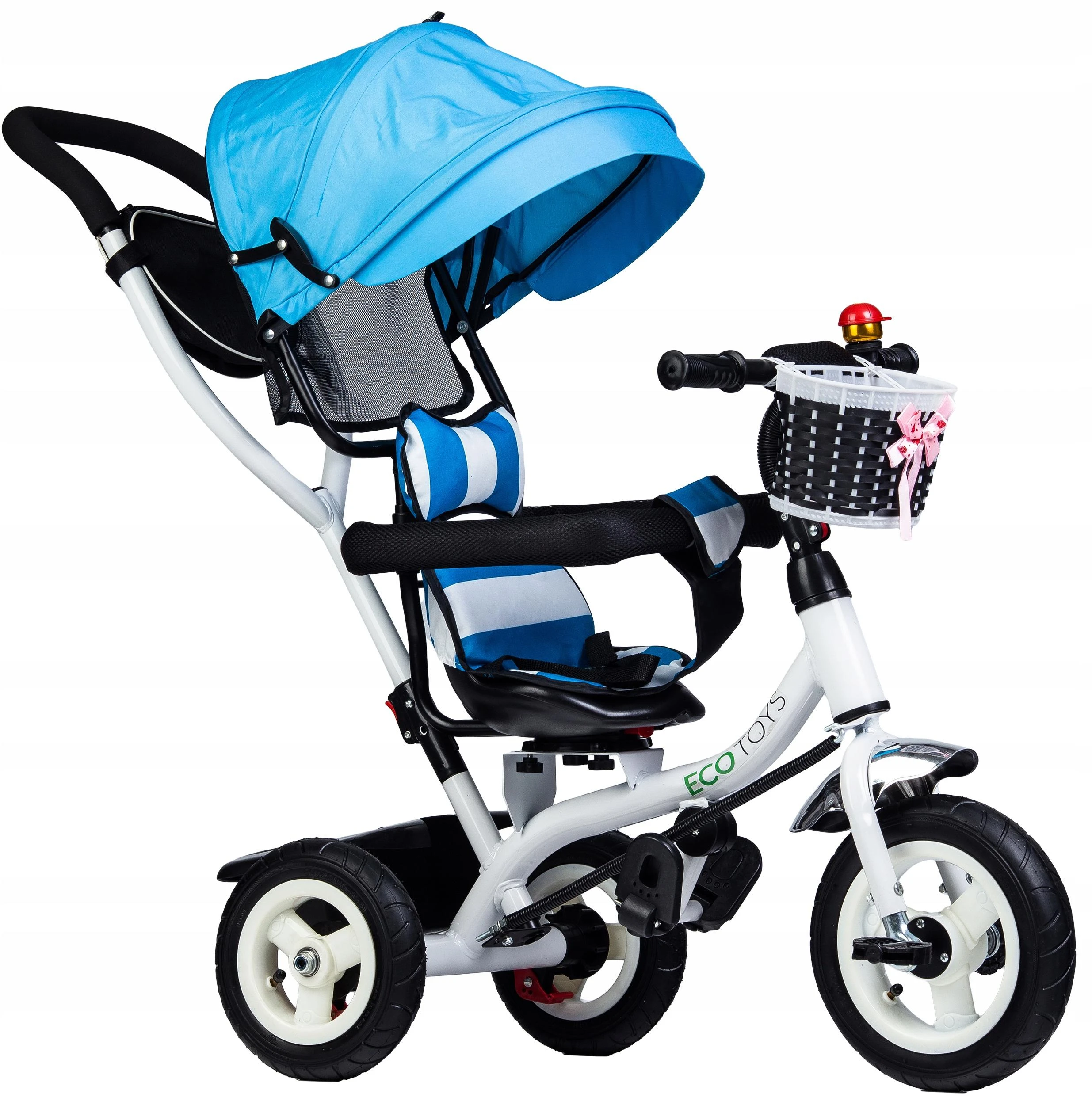 Ecotoys Mėlynas triratukas, ratinis vežimas, besisukantis mėlynas stogas