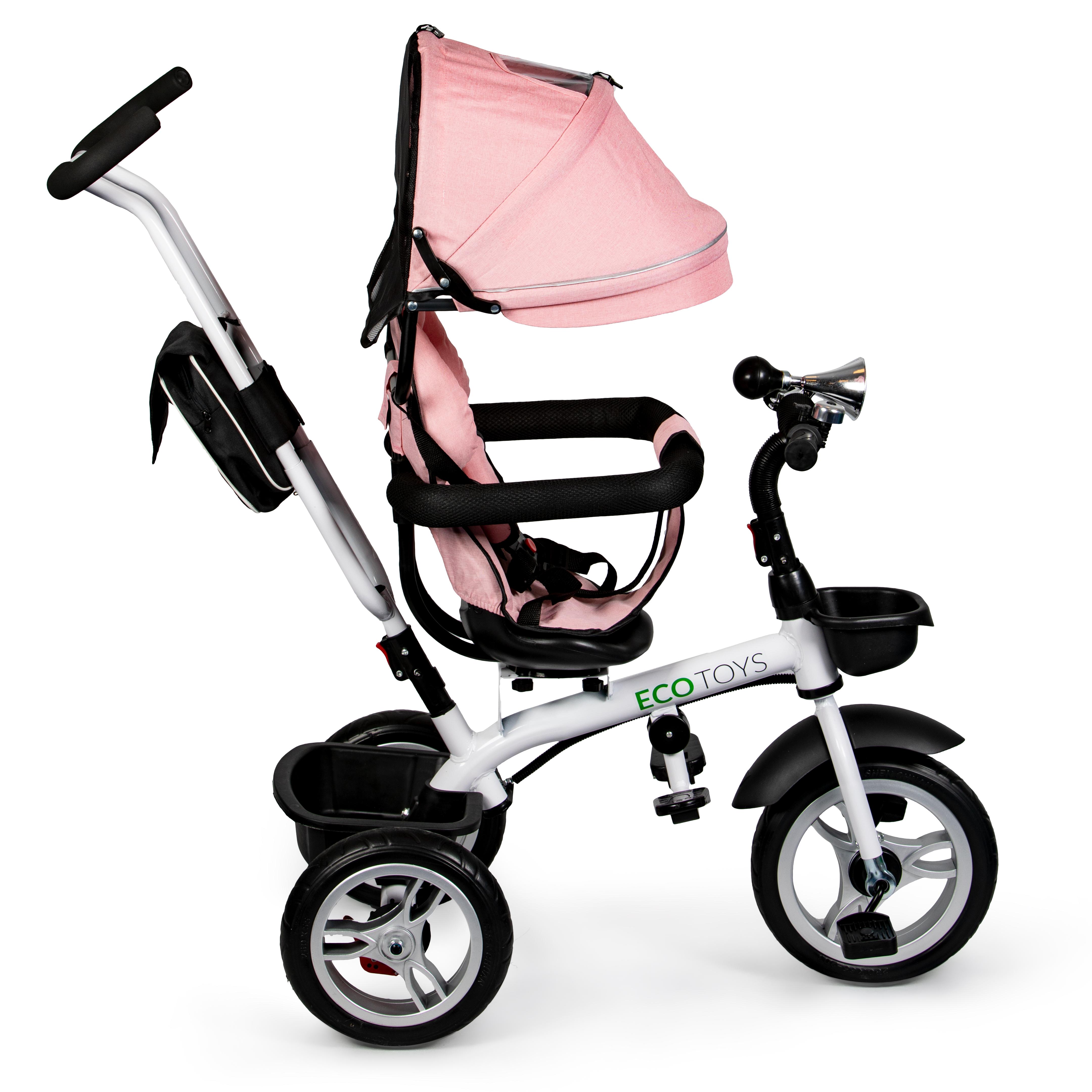 Ecotoys Triratis vežimėlis 360* pasukama sėdynė Rožinė