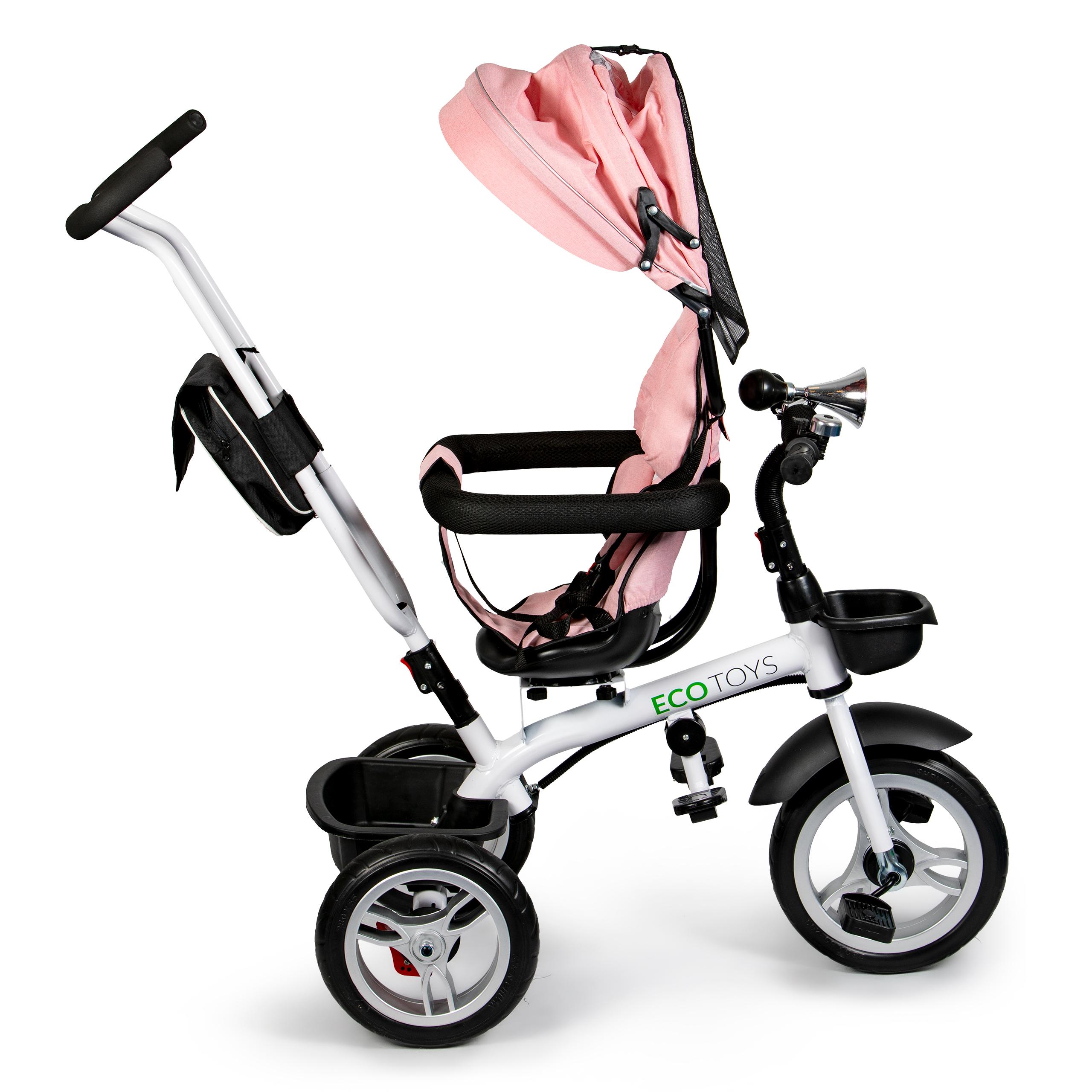 Ecotoys Triratis vežimėlis 360* pasukama sėdynė Rožinė
