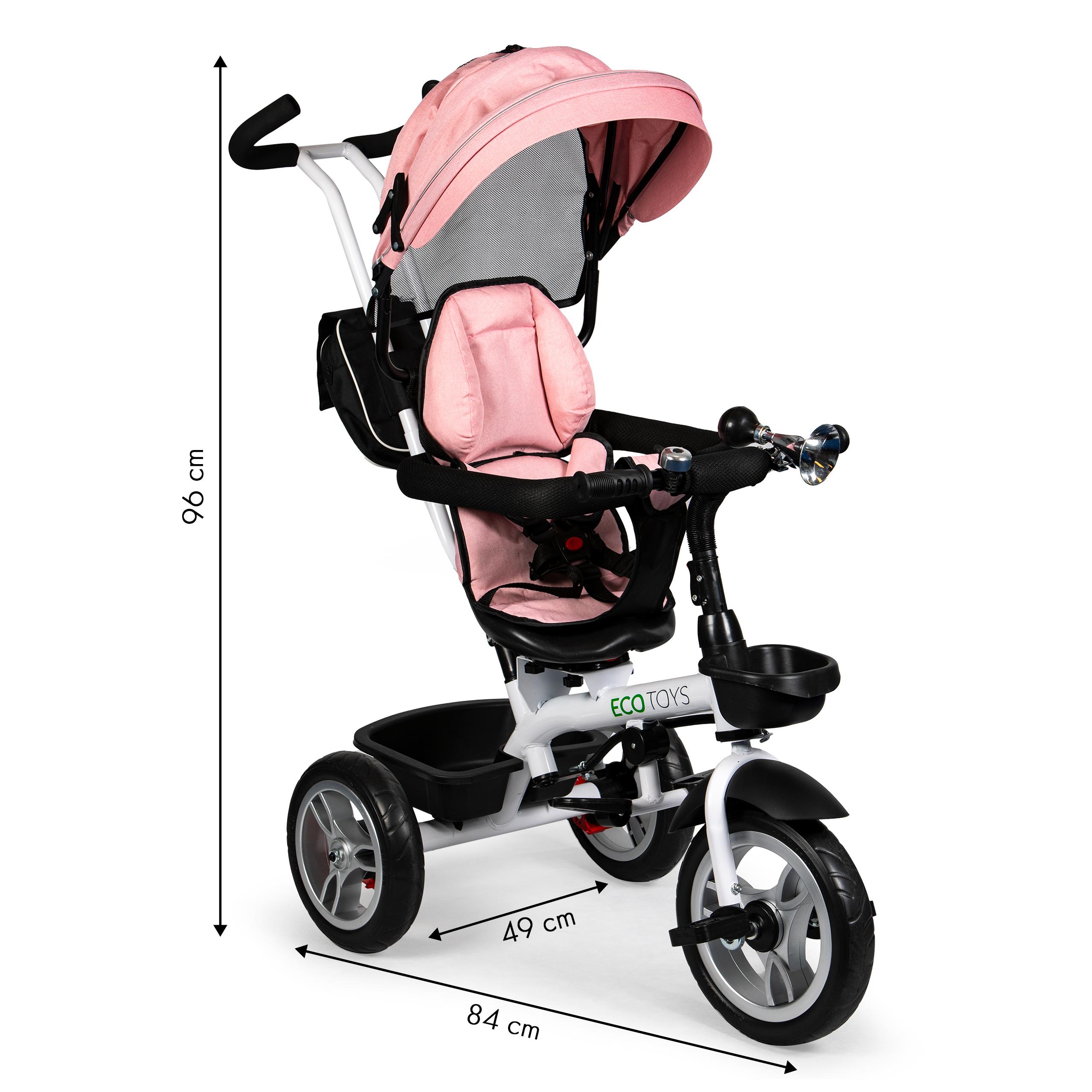 Ecotoys Triratis vežimėlis 360* pasukama sėdynė Rožinė