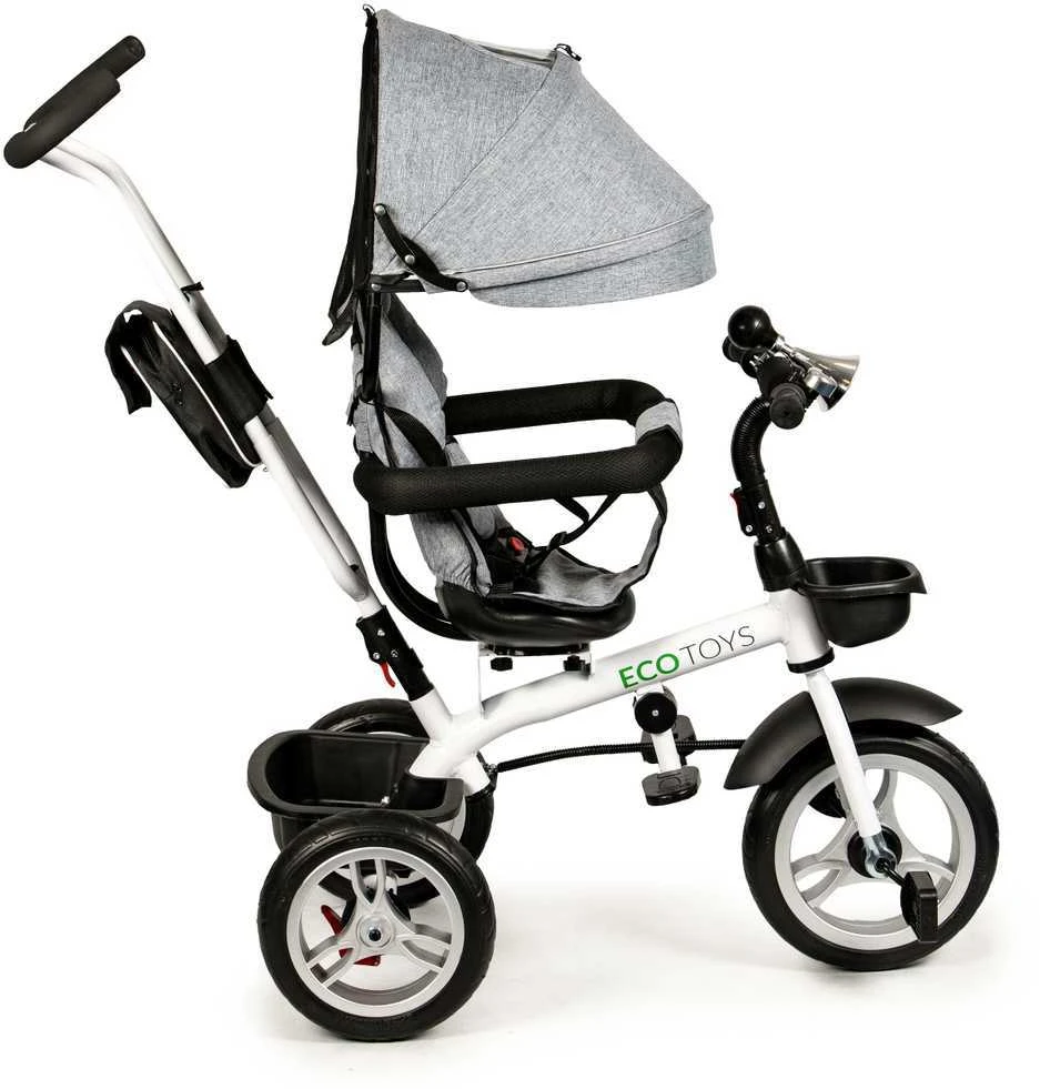 Ecotoys Besisukantis triratukas su gaubtu 360° Pilka