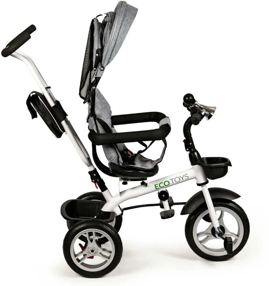 Ecotoys Besisukantis triratukas su gaubtu 360° Pilka