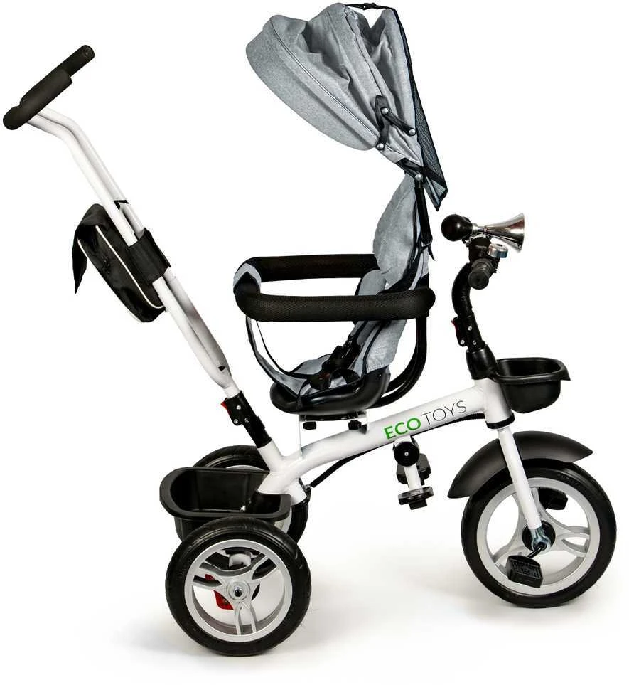 Ecotoys Besisukantis triratukas su gaubtu 360° Pilka
