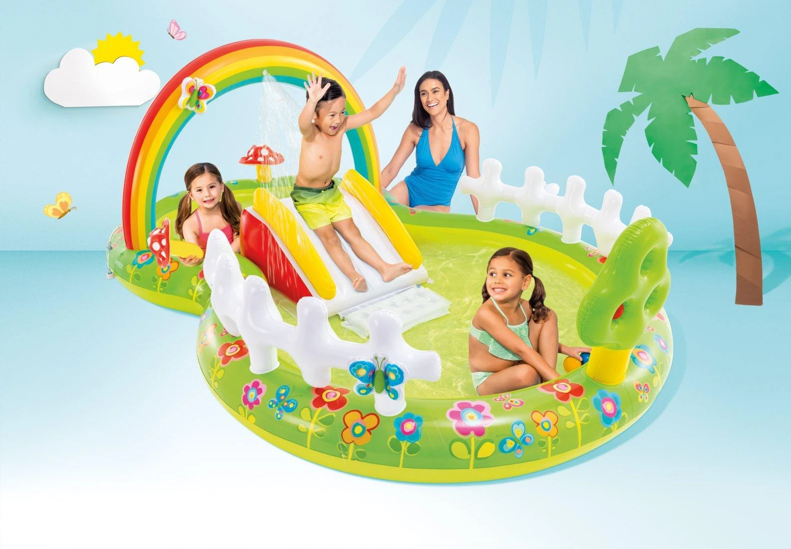 Vandens žaidimų aikštelė-baseinas Intex Rainbow, su čiuožykla, 57154