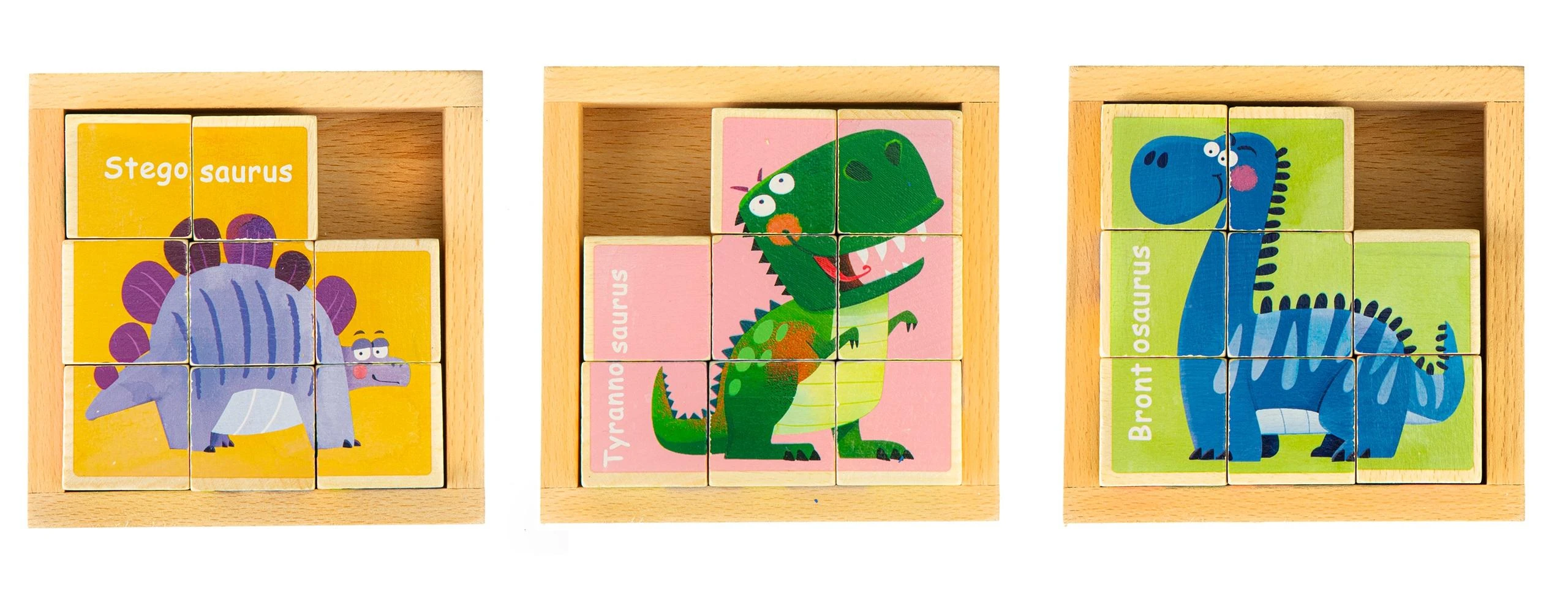 Edukacinė, medinė, kaladėlių dėlionė Ecotoys Dino