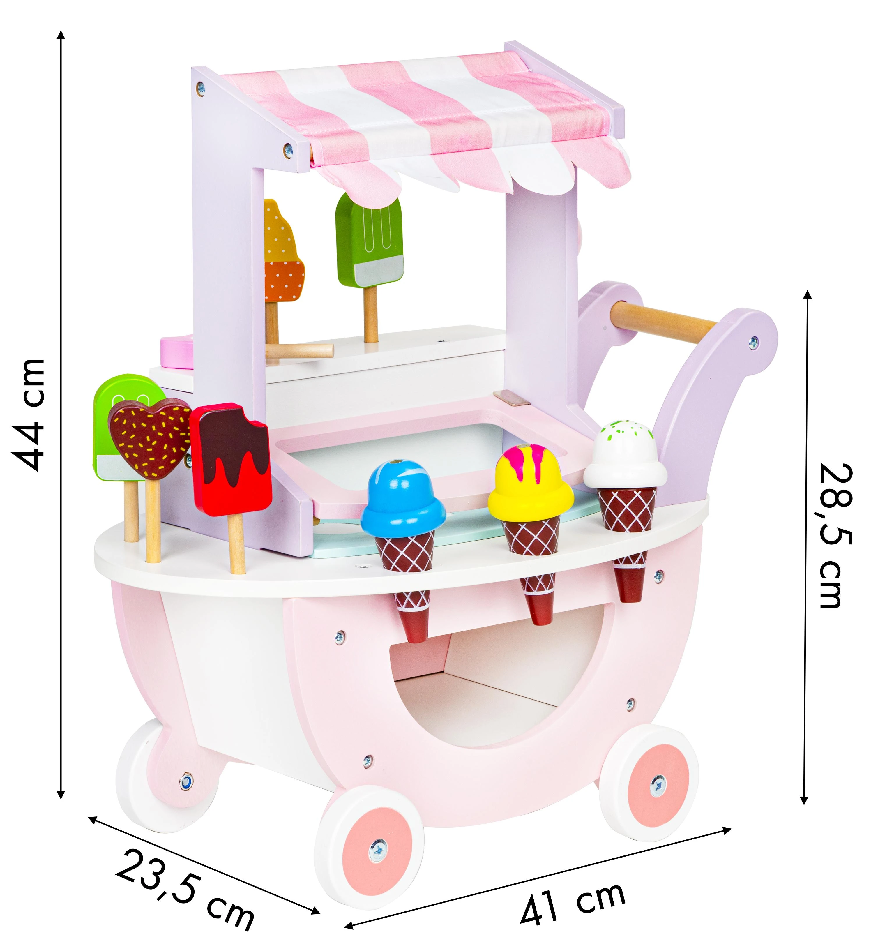 Ecotoys Medinis vežimėlis-ledų parduotuvė vaikams Eco Toys, 12 el