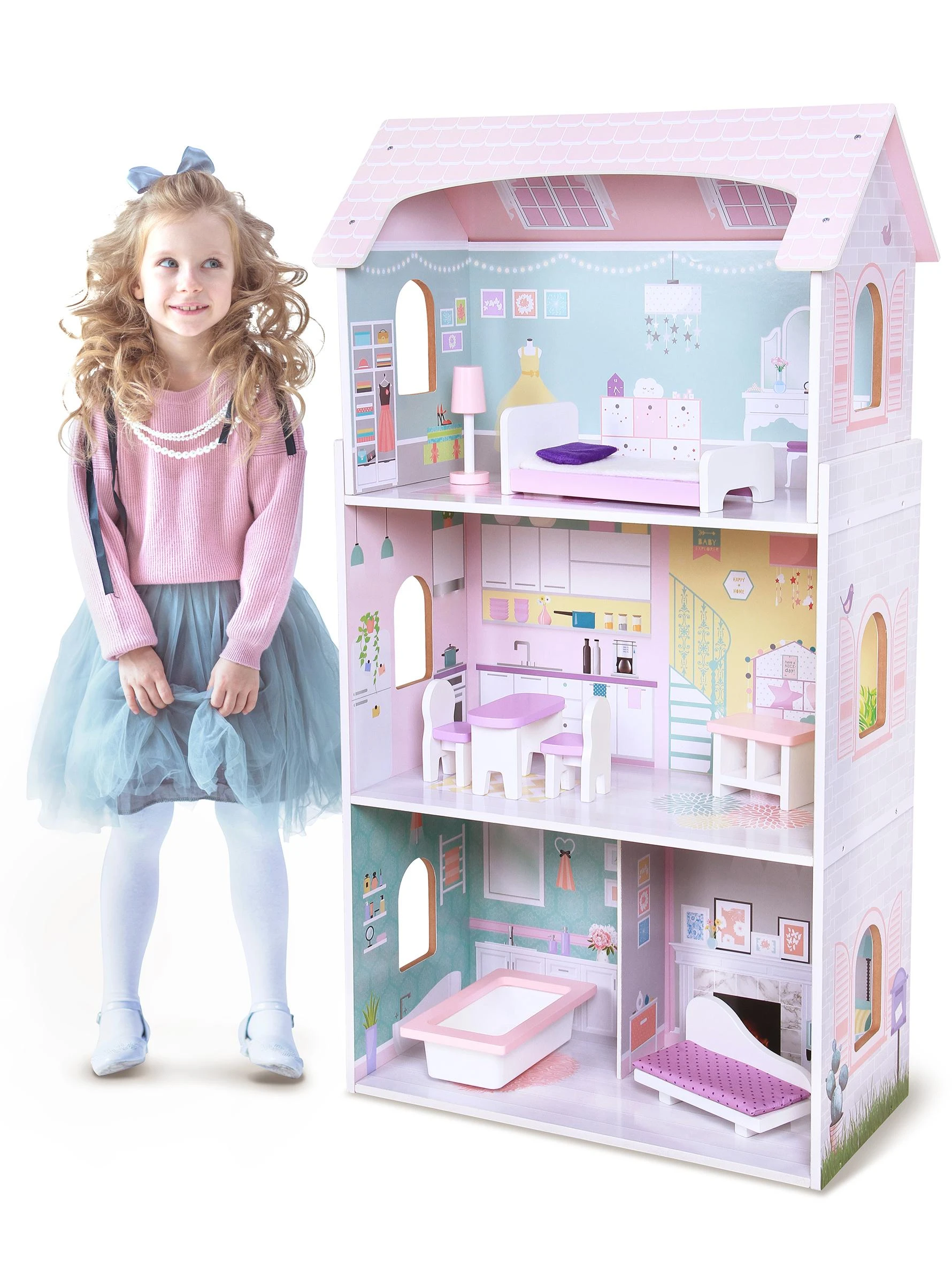 Ecotoys Lėlių namelis medinis Blueberry Residence