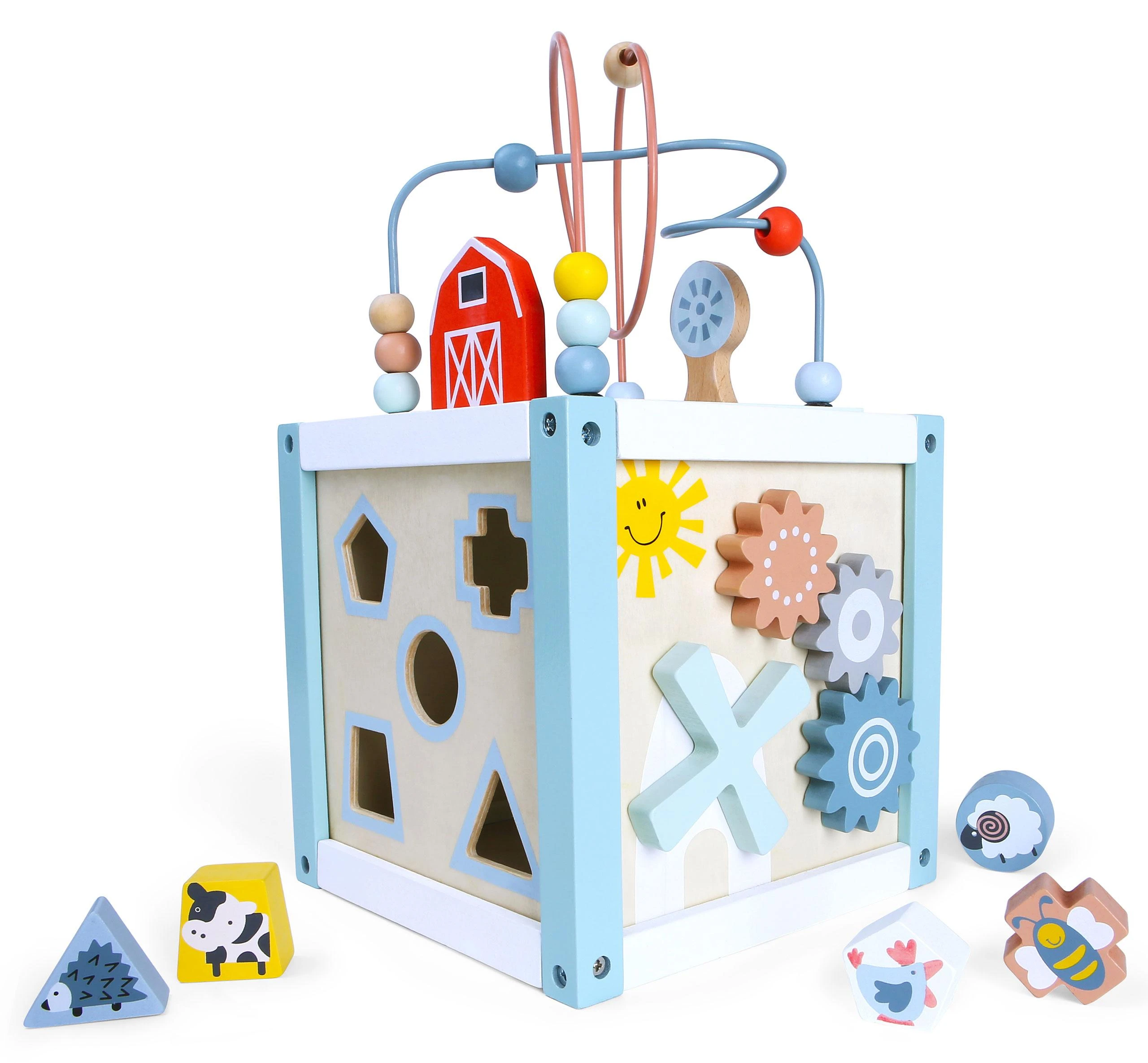 Cube Medinis veiklos kubelių rūšiuotojas su kaladėlėmis Ecotoys