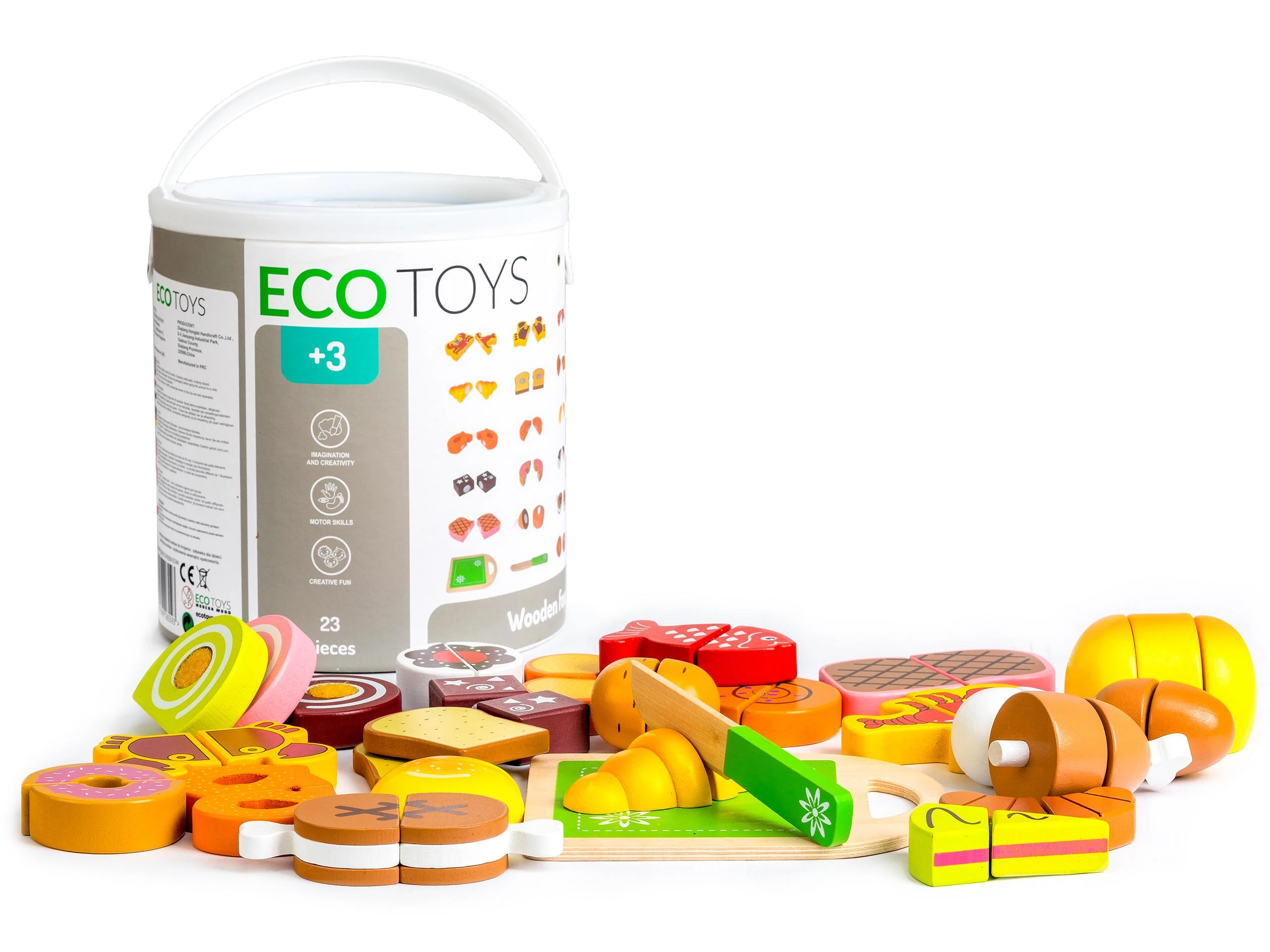 Ecotoys Medinis maisto pjaustymo rinkinys, Eko žaislas 23vnt