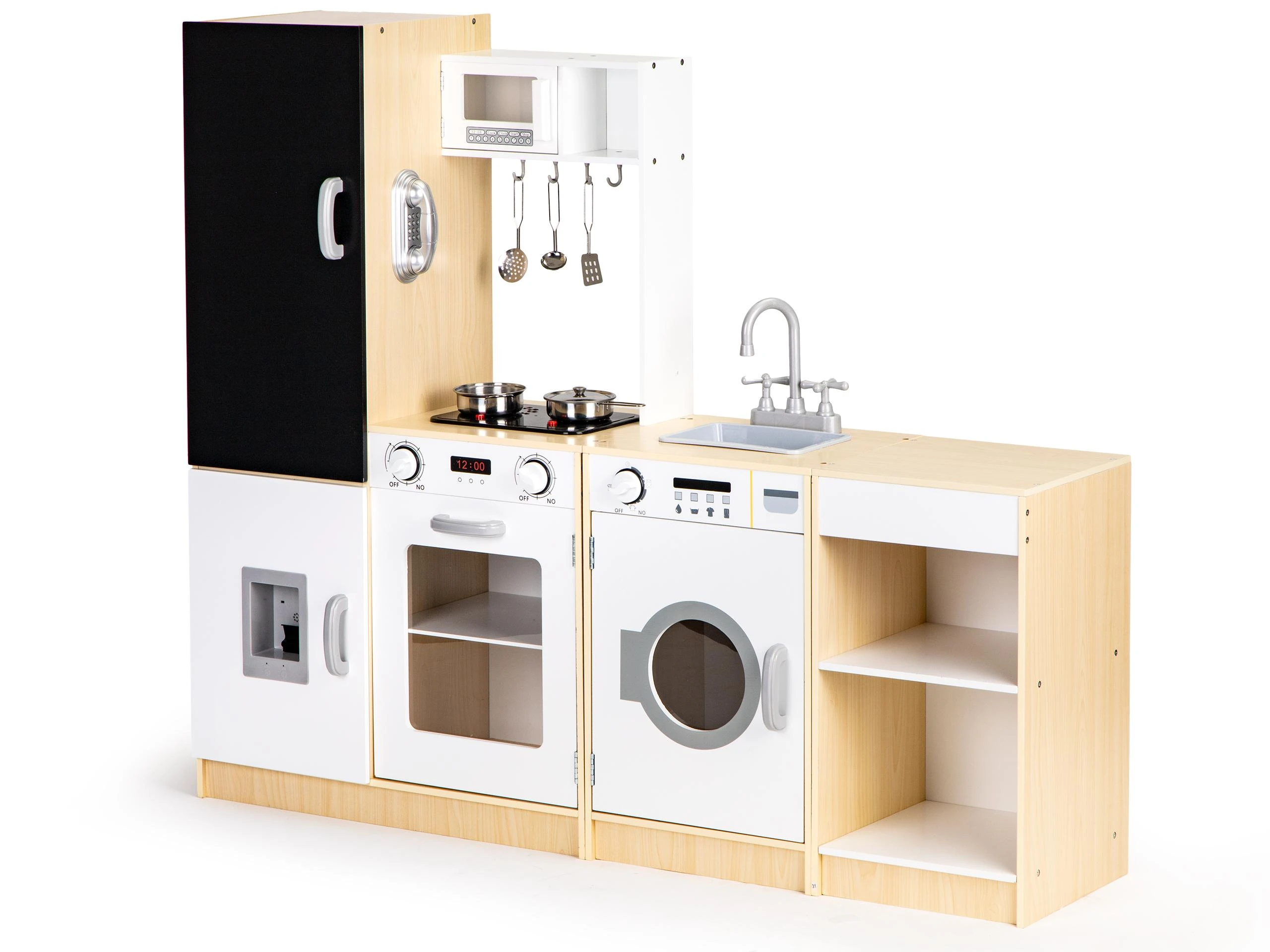 Medinė virtuvė vaikams xxl lenta + led ECOTOYS