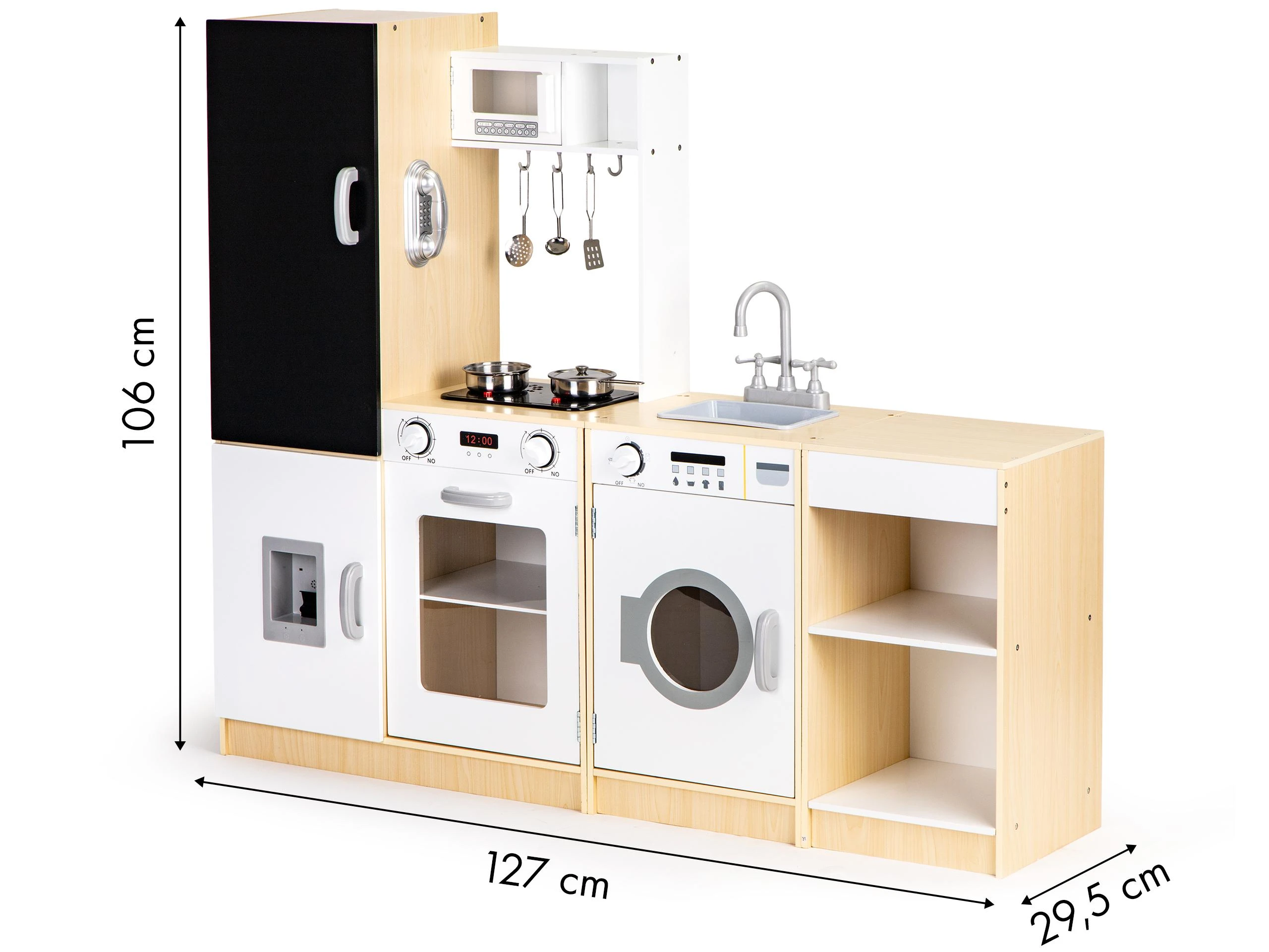 Medinė virtuvė vaikams xxl lenta + led ECOTOYS