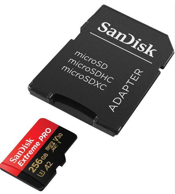 Atminties kortelė SanDisk microSDXC Extreme Pro 256GB 200/140 MB/s A2 C10 V30 UHS-I U3 aprašymas - Prekės nuotrauka