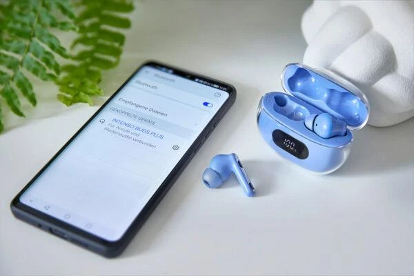 Ausinės su mikrofonu INTENSO Buds Plus Auriculares TWS ANC+ENC Mėlyna