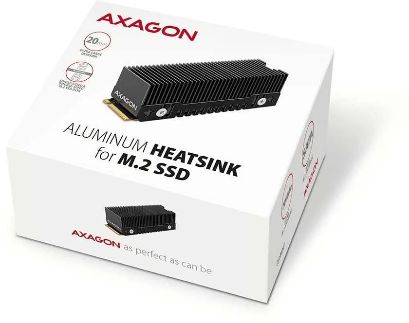 AXAGON CLR-M2XT pasyvus - M.2 SSD, 80 mm SSD, ALU korpusas, silikoninės šiluminės pagalvėlės, aukštis 20 mm