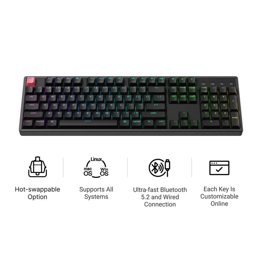 Belaidė magnetinė klaviatūra Keychron K10 QMK, Raudoni (Red) jungikliai, US INTL ANSI išdėst., Juoda