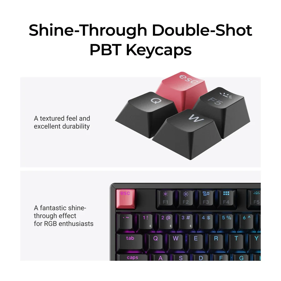 Belaidė magnetinė klaviatūra Keychron K10 QMK, Raudoni (Red) jungikliai, US INTL ANSI išdėst., Juoda