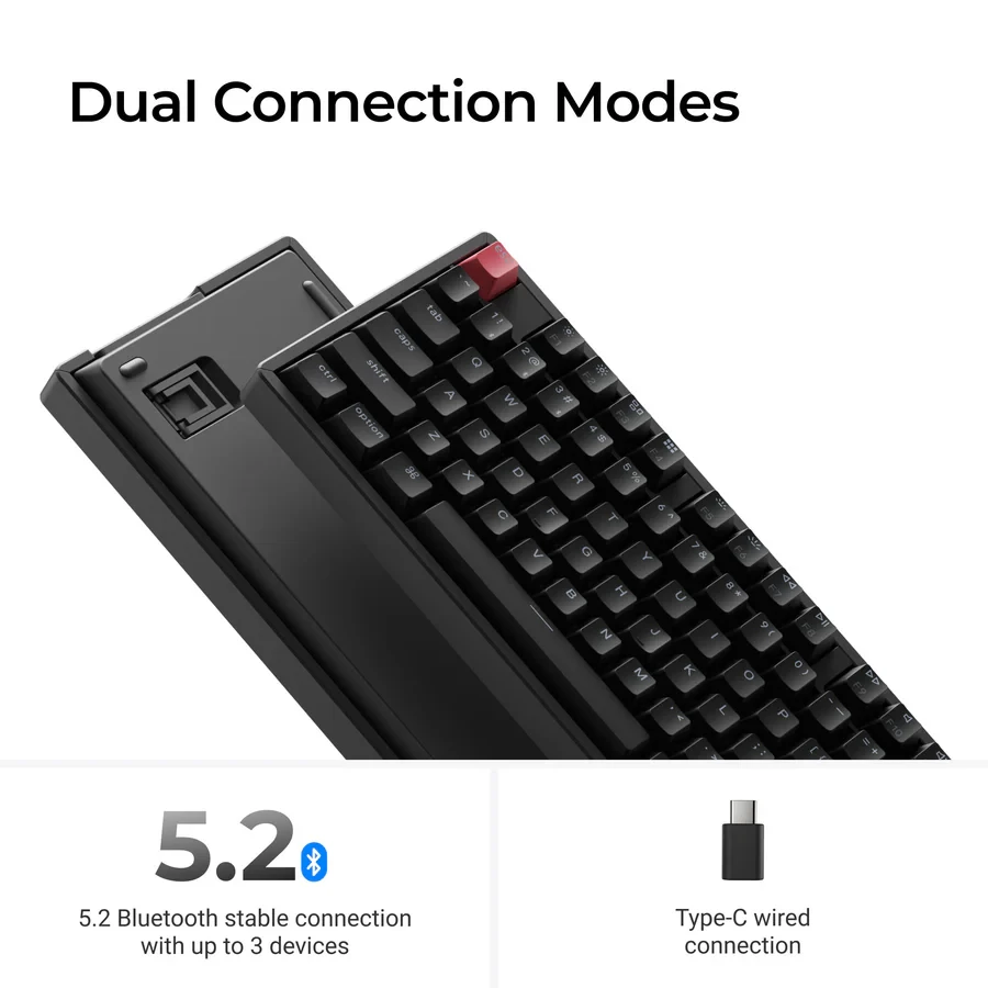 Belaidė magnetinė klaviatūra Keychron K10 QMK, Raudoni (Red) jungikliai, US INTL ANSI išdėst., Juoda