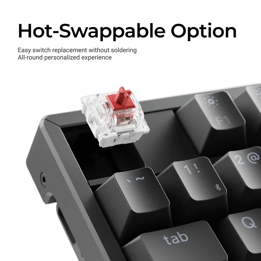 Belaidė magnetinė klaviatūra Keychron K10 QMK, Raudoni (Red) jungikliai, US INTL ANSI išdėst., Juoda