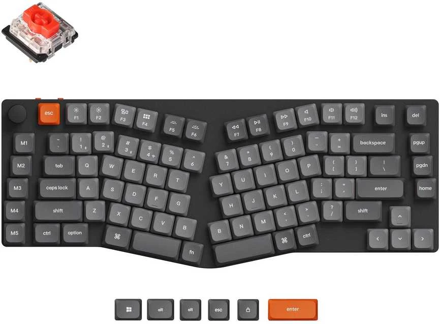 Keychron K15 Max Led Raudona Switch Wireless Low Profile Klaviatūra (Juodas) [K15M-A1].
