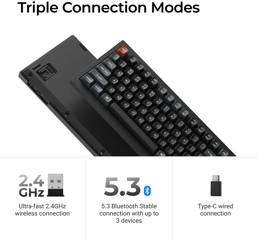 Belaidė mechaninė klaviatūra Keychron V1 Ultra Wireless (V1U-D3) | Hot Swappable | RGB | Rudi (brown) jungikliai