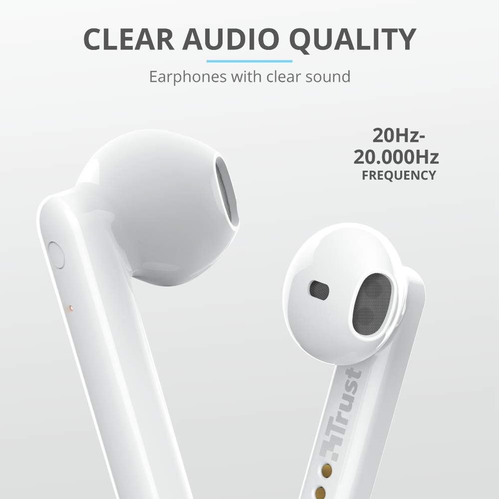 Belaidės TWS ausinės Trust Primo Touch Bluetooth, Baltos, 23783 | Varle.lt