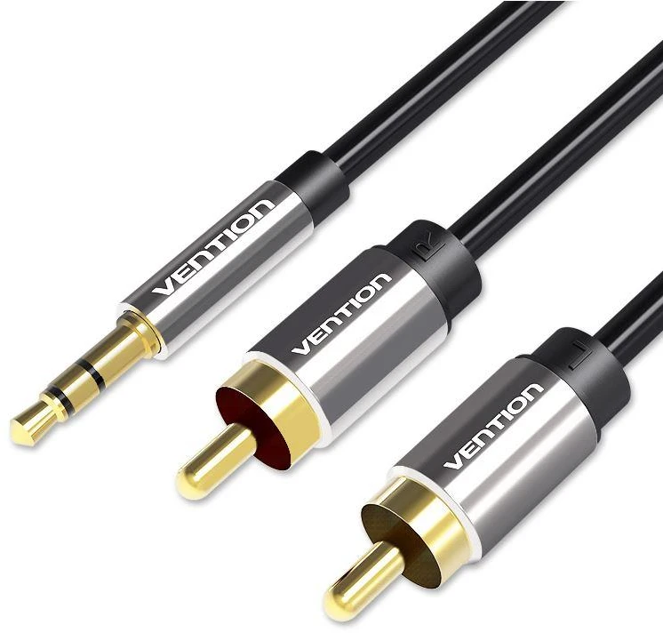 Vention 3.5 mm kištukinis ir 2x RCA kištukas garso kabelis 1.5 m ventiliacijos BCFBG juodas