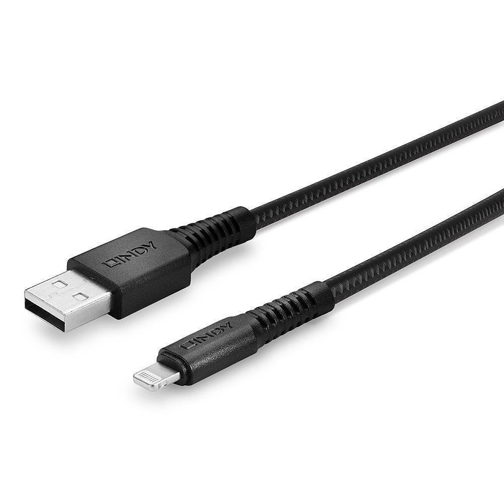 USB Kabelis - LINDY Sustiprintas USB Type A į Lightning Laidas, C89, M/F, 480Mbps, 3 m, Juodas