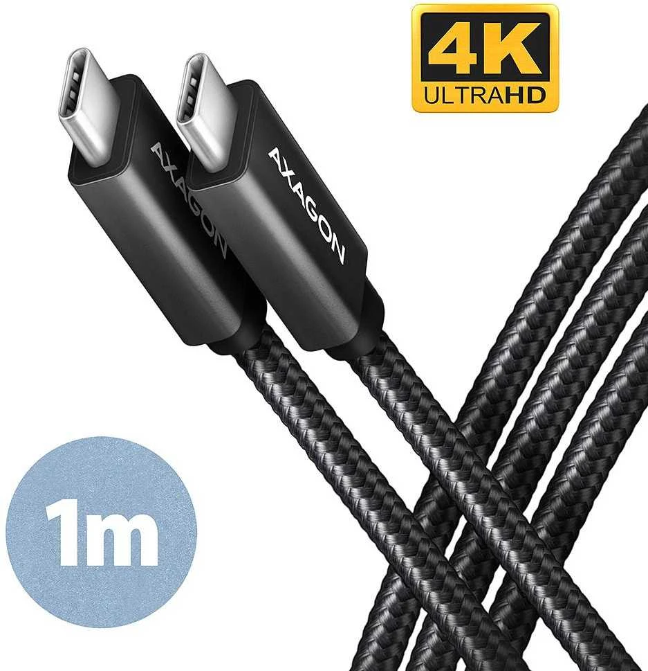 Kabelis AXAGON BUCM32-CM10AB USB-C < > USB-C 3.2 Gen 2/PD 100W/5A/4K HD/ALU/Juodas pintas/1m