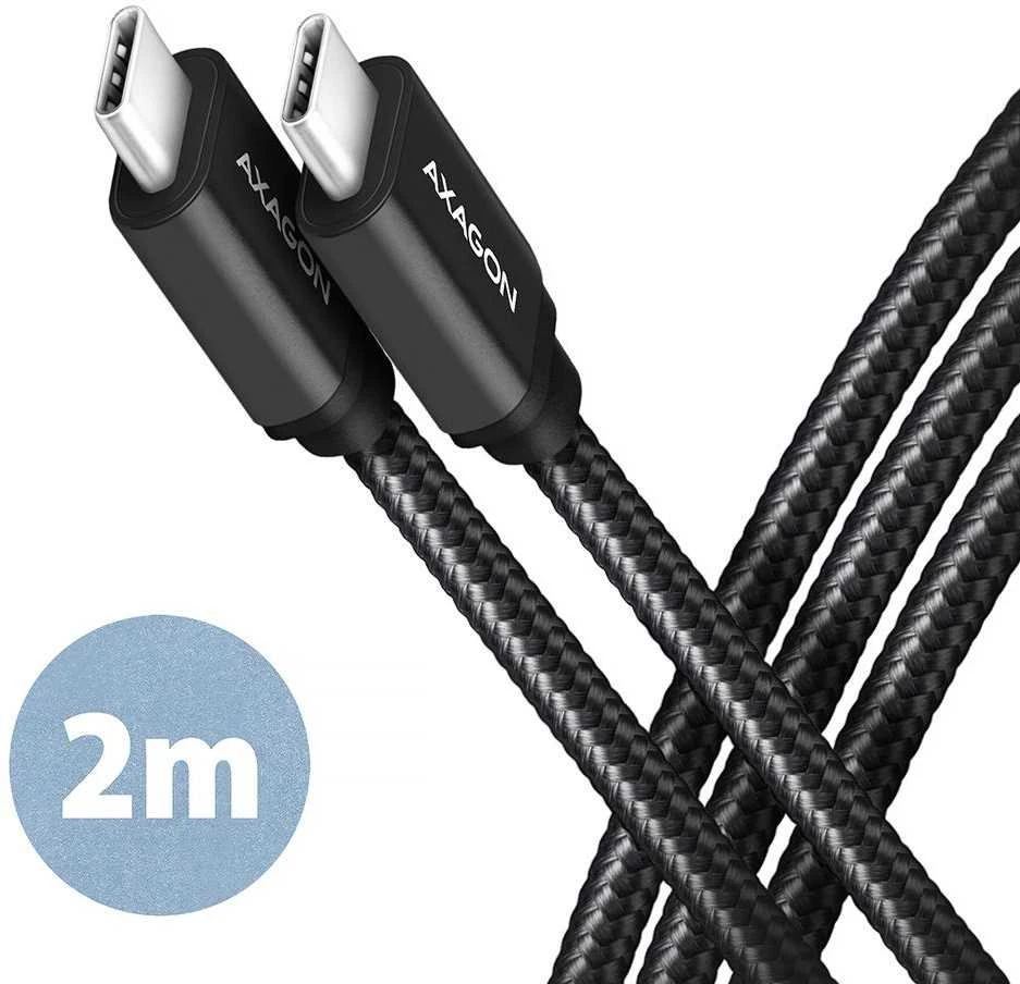 Kabelis AXAGON BUCM3-CM20AB USB-C < > USB-C 3.2 Gen 1/PD 60W/3A/ALU/Juodas pintas/2m