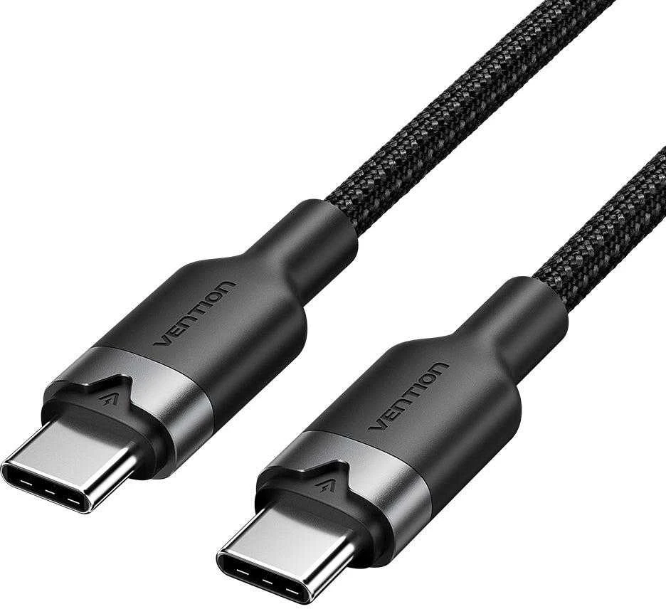 „Vention“ USB-C–C laidas, pintas, 3A, 480 Mbps, 60 W, 2 m, juodas