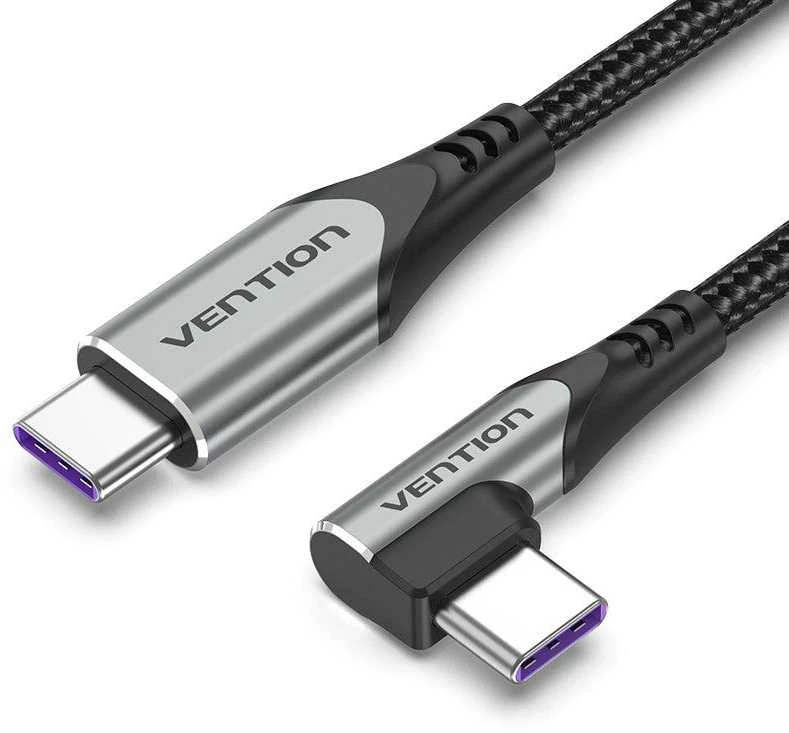 Vention Ventiliacijos TAKHF USB-C į USB-C 5A kampinis kabelis (pilkas)