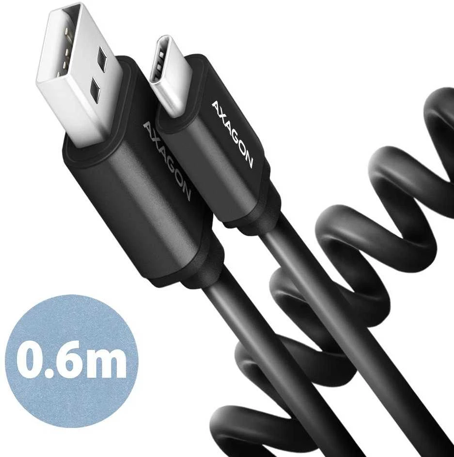 Axagon Data and charging USB 2.0 kabelio ilgis 1.1 m. 3A. Juodas twisted.