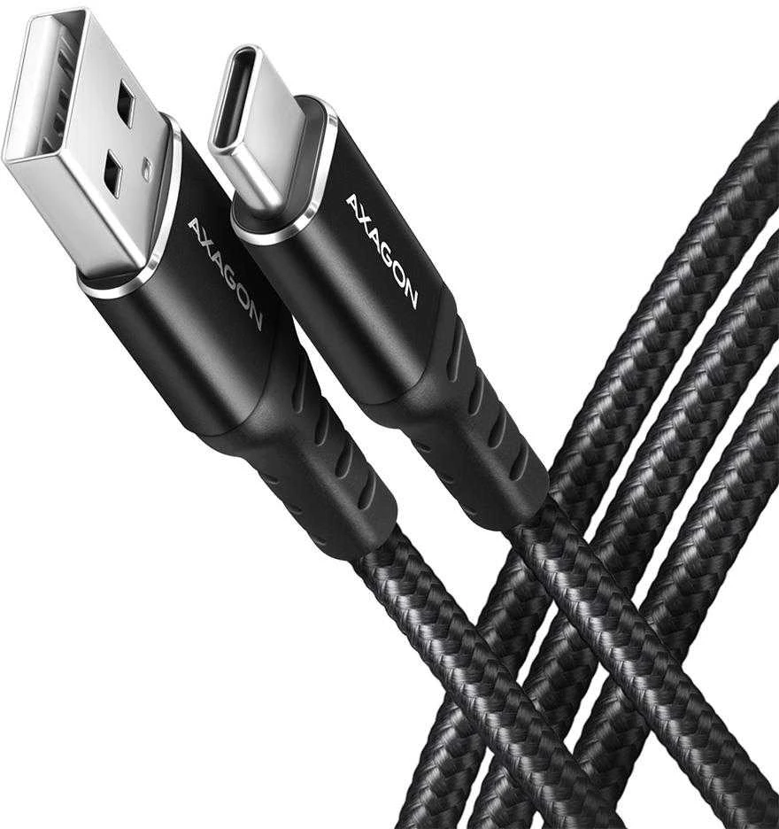 Axagon Data and charging USB 2.0 kabelio ilgis 1 m. 3A. Juodas braided.