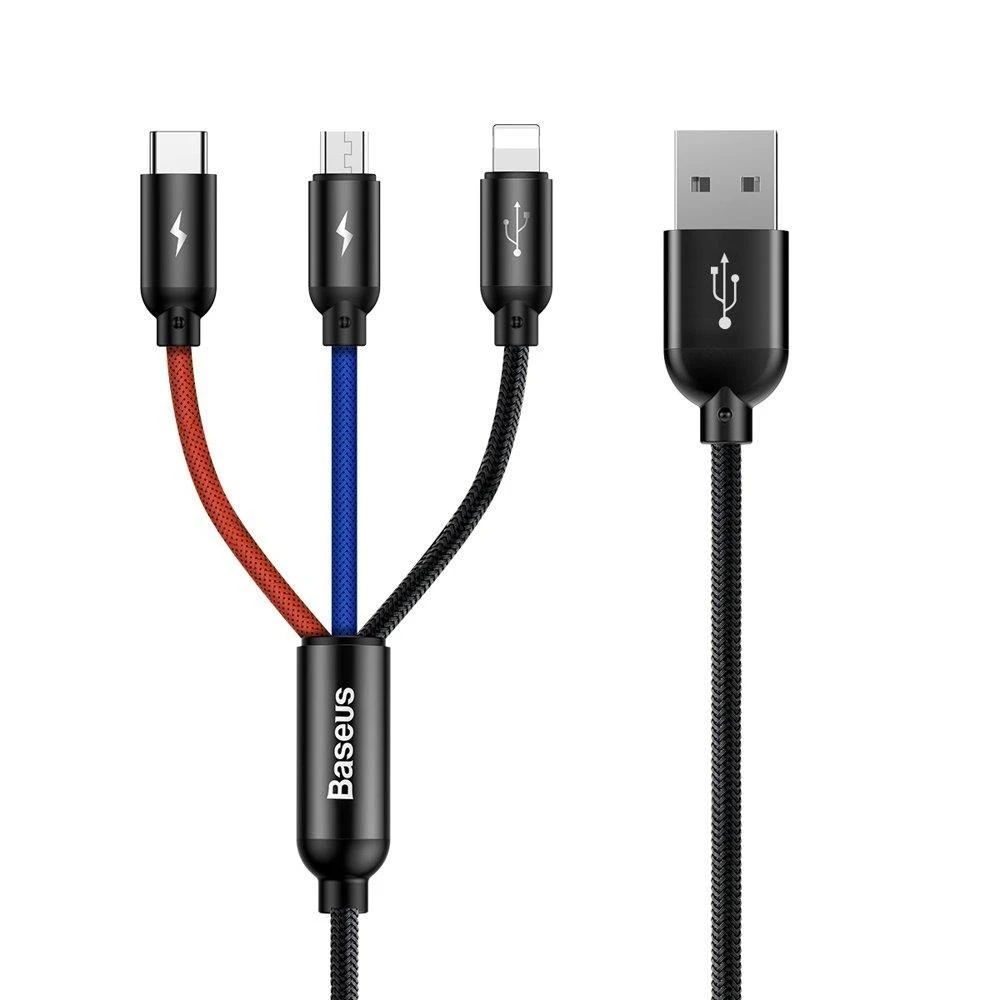 Kabelis Baseus USB2.0 A kištukas ir 3 kištukai (USB C, micro USB, lightning)