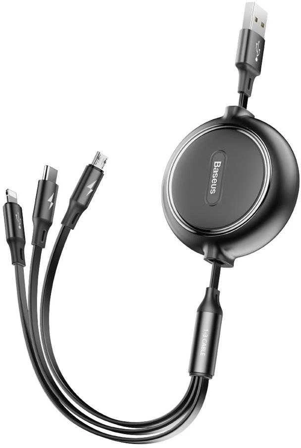 USB kabelis Baseus Golden Loop Three-in-One Micro+Lightning+Type-C 3.5A 1.2m juodas CAMLT-JH01