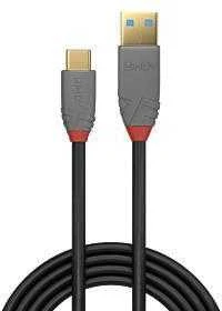 USB Kabelis - LINDY Anthra Line USB 2.0 Type A į C Laidas M/M, 3 m, Juodas