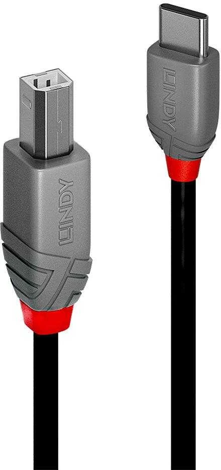 USB Kabelis - LINDY Anthra Line USB 2.0 Type C į B Laidas, M/M, 1 m, Juodas