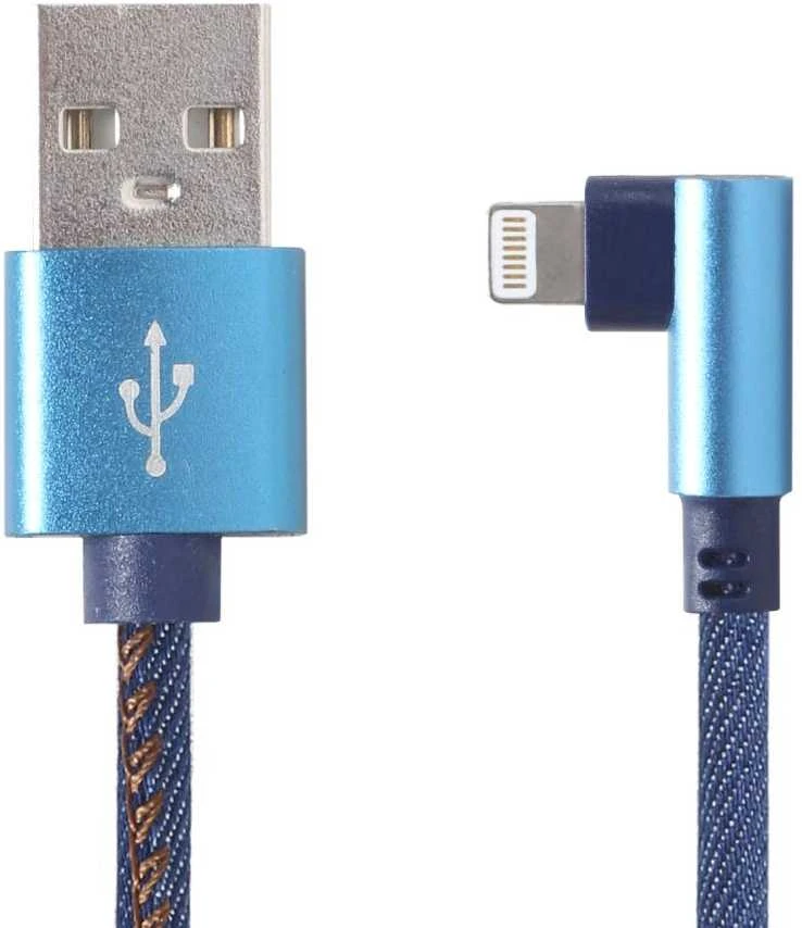 GEMBIRD Premium džinsiniai džinsai Type-C USB 8 kontaktų laidas su metalinėmis jungtimis 1m mėlynas kampuotas