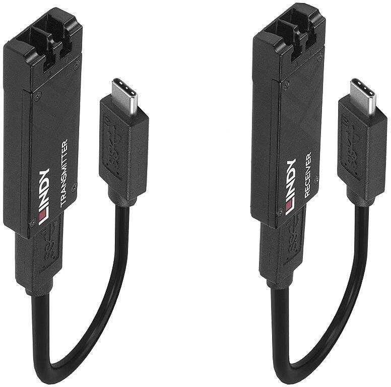 USB Prailginimo Laidas - LINDY Pluoštinis USB 3.2 Type C Prailgintuvas, 100m, 10Gbps, 5VDC, 2A, Juodas