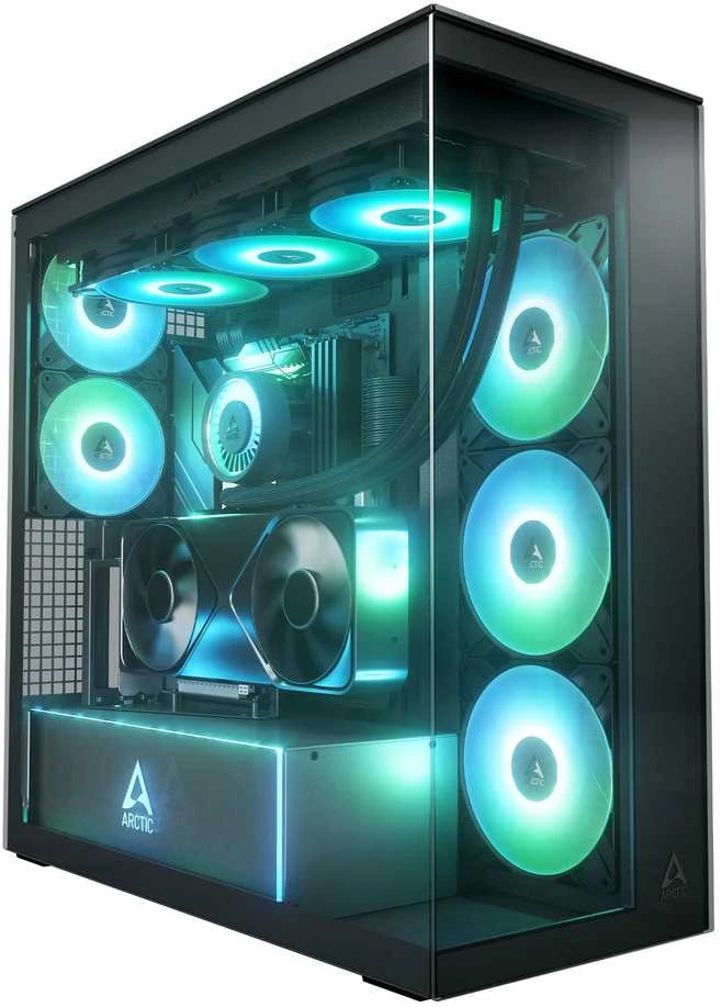 Arctic Xtender (Juodas) mirrow juodas window with GPU vertical mount