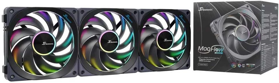 Seasonic MagFlow 1225 ARGB PWM korpuso ventiliatorius – 120 mm, 3 vnt. komplektas