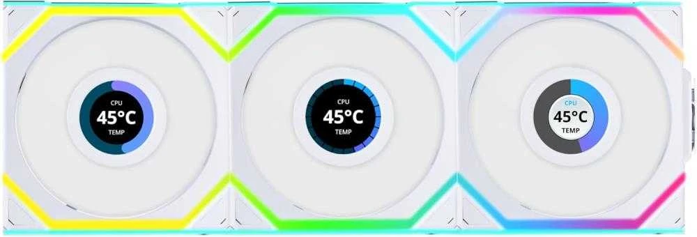 Lian Li UNI FAN SL Wireless LCD korpuso ventiliatorius, ARGB, PWM, 3er-Pack su valdikliu- 120 mm, baltos spalvos