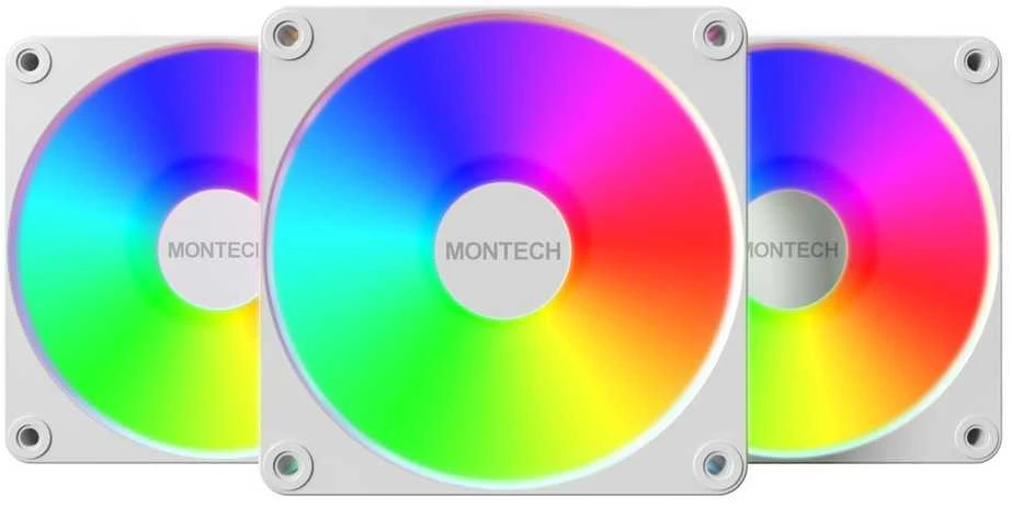 Trys Montech GF120 V2 ventiliatoriai su ARGB apšvietimu