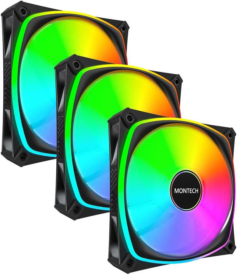 „Montech RX120 PRO PWM“ reversinis ventiliatorius, ARGB 3 vnt. pakuotėje, 120 mm, juodas